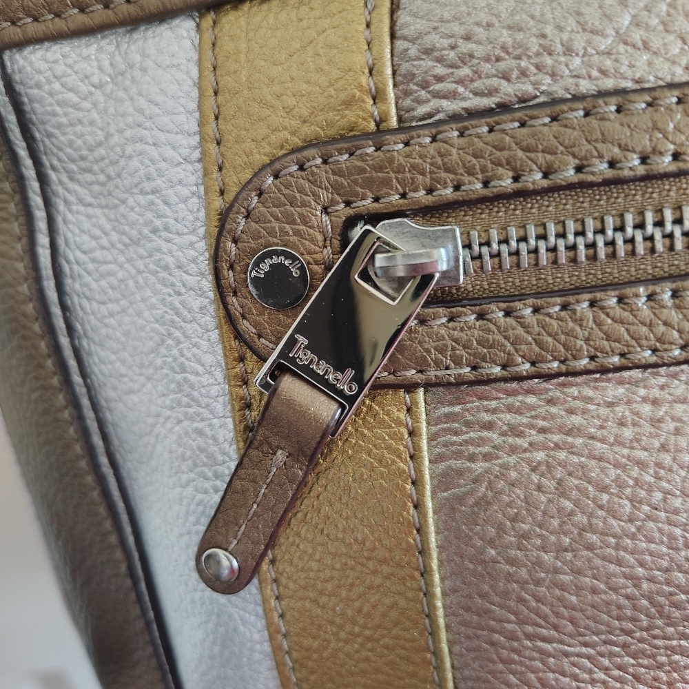 Tignanello Super Stripes Pebble Leather Metallic Shoulder Bag Tote - Picture 2 of 13